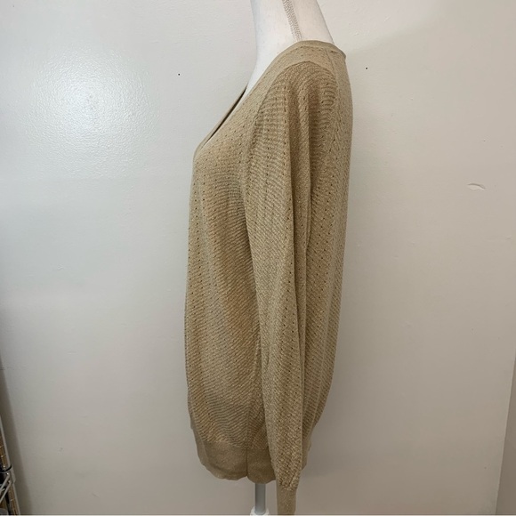 Lane Bryant Cardigan Sz 14/16 Beige Gold Metallic Loose Knit Long Sleeve Office - Picture 4 of 10